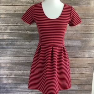 J Crew fit and flare red and blue stripe dress, size 12